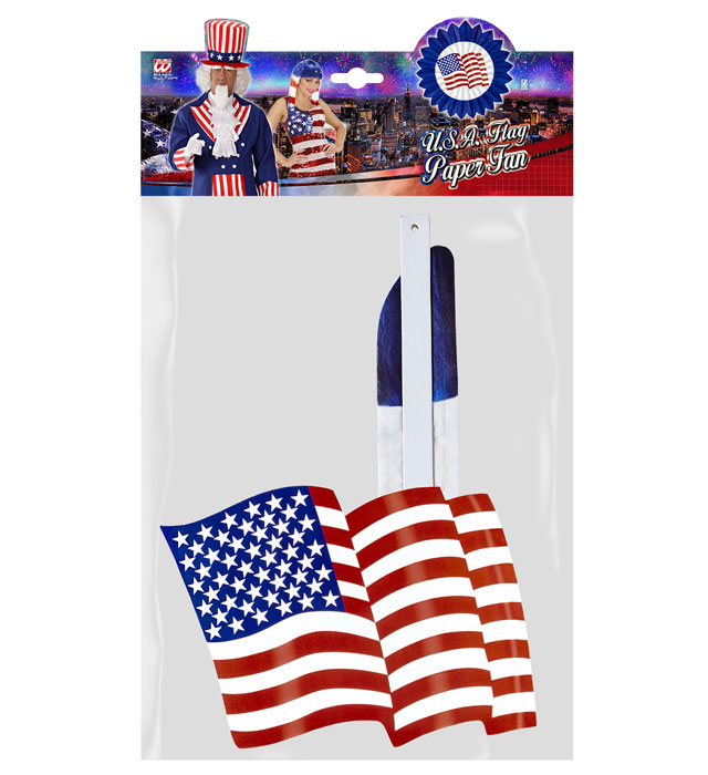 Blauer Papierfächer mit USA Flaggenmotiv, 50 cm Durchmesser