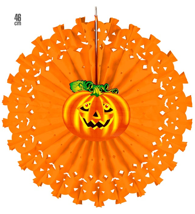 Kürbis Papierfächer 46 cm orange Halloween Dekoration