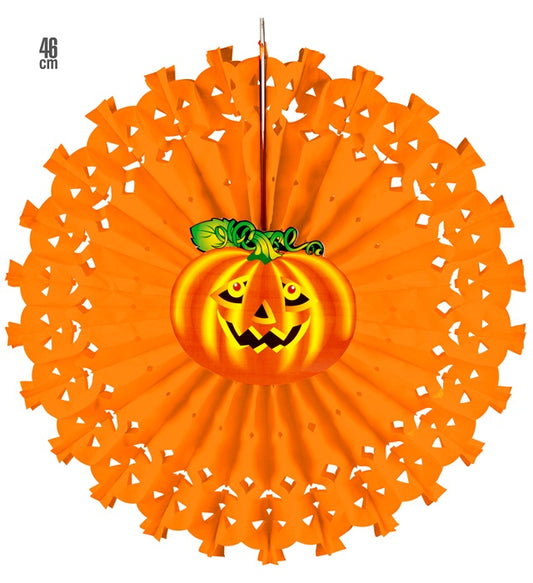 Kürbis Papierfächer 46 cm orange Halloween Dekoration
