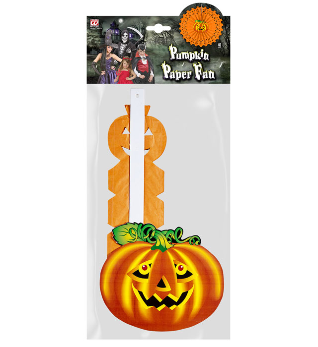 Kürbis Papierfächer 46 cm orange Halloween Dekoration