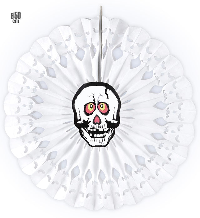 Totenkopf Papierfächer 50 cm mit gruseliger Totenkopf-Grafik