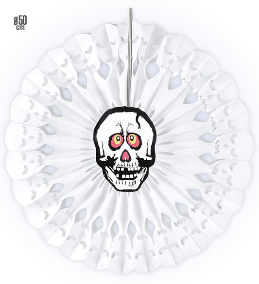Totenkopf Papierfächer 50 cm mit gruseliger Totenkopf-Grafik