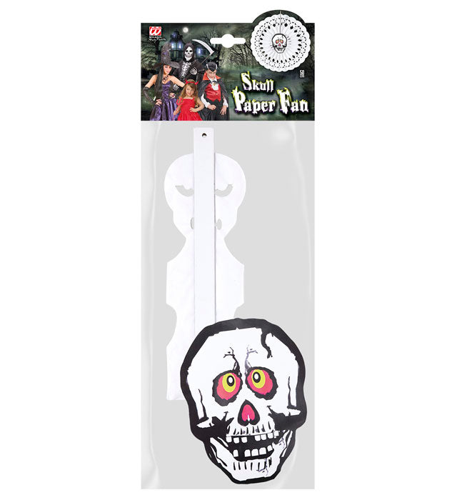 Totenkopf Papierfächer 50 cm mit gruseliger Totenkopf-Grafik