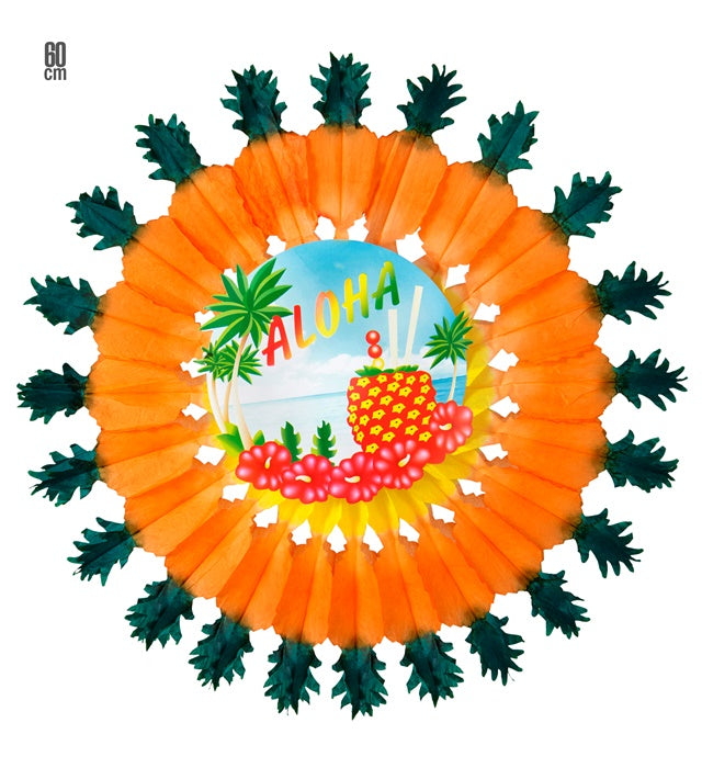 Bunter Ananas Aloha Papierfächer mit 60 cm Durchmesser als tropische Dekoration