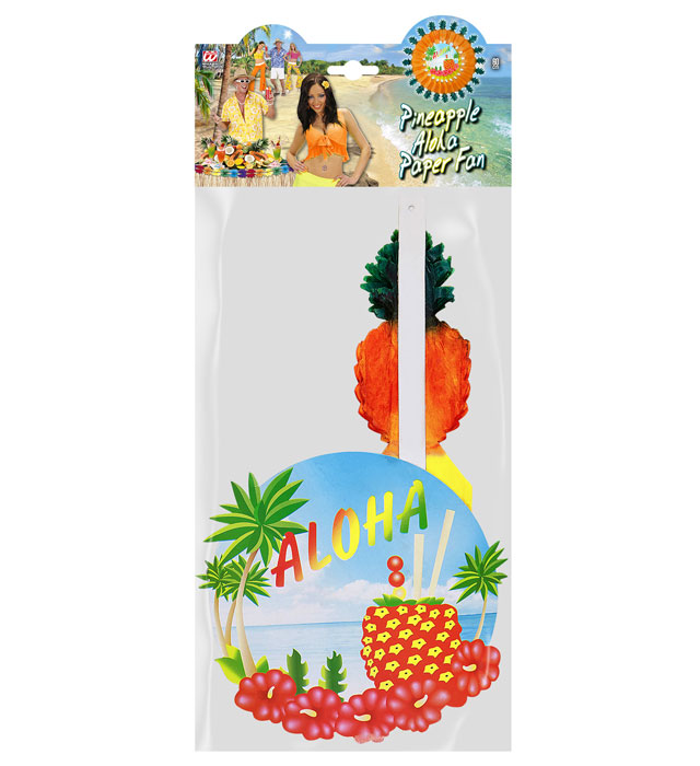 Bunter Ananas Aloha Papierfächer mit 60 cm Durchmesser als tropische Dekoration