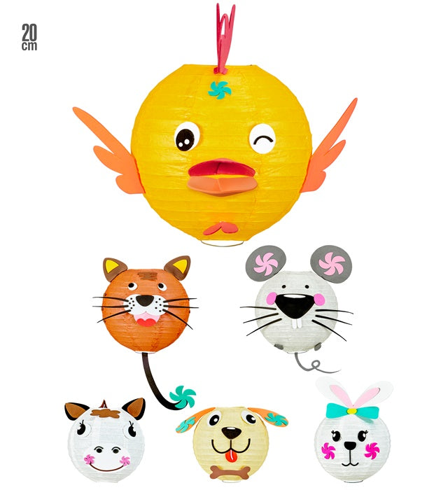 Bunte Tier-Lampion Ø 20 cm in sechs verschiedenen Tiermotiven für Fasnacht und Kinderzimmer