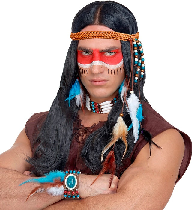 Indianer-Set mit Stirnband, Federn, Ohrringen, Halsband und Armband für Fasnacht