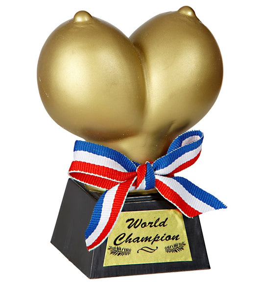 Goldene Busen Trophäe als witziges Fasnacht und Karneval Accessoire