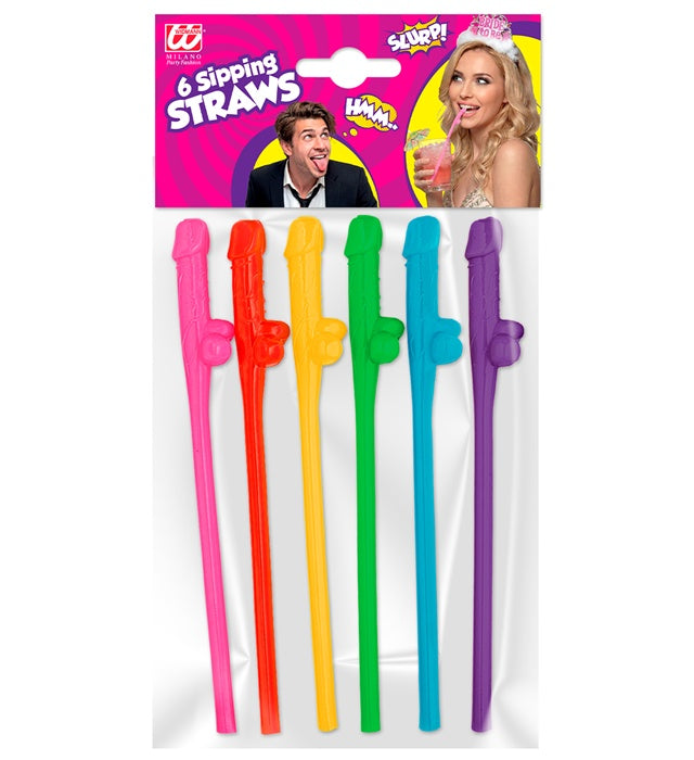 Set mit 6 bunten Strohhalmen in verschiedenen Farben für Fasnacht und Party