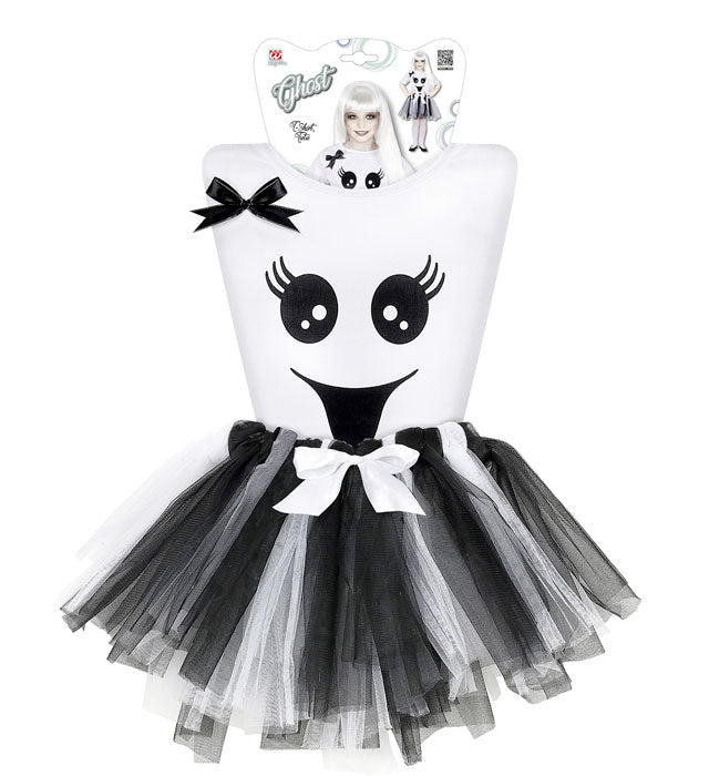 Geist-Kostüm mit schwarzem T-Shirt und weiß-schwarzem Tutu für Fasnacht