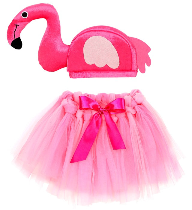 Pinkes Flamingo-Kostüm bestehend aus Tutu und Kopfbedeckung