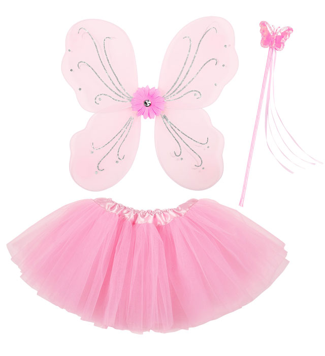 MAGIC FAIRY rosa Feenkostüm Set mit Tutu, Flügeln und Feenstab