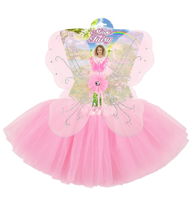MAGIC FAIRY rosa Feenkostüm Set mit Tutu, Flügeln und Feenstab