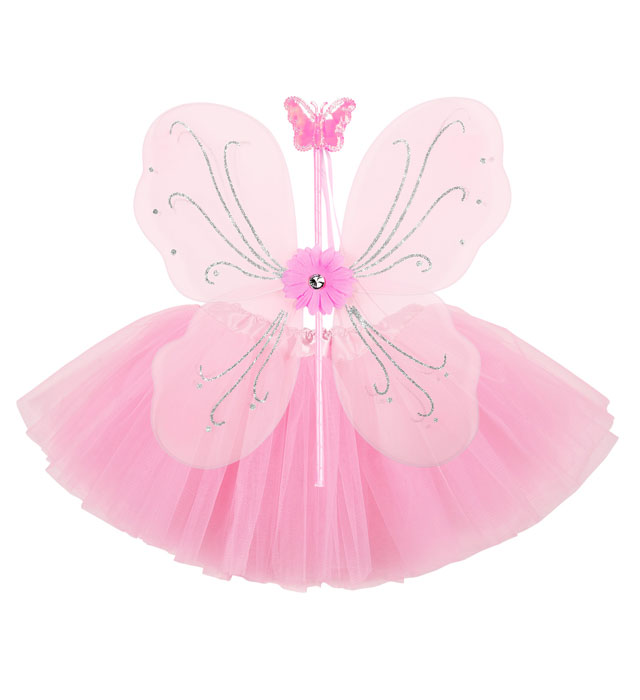 MAGIC FAIRY rosa Feenkostüm Set mit Tutu, Flügeln und Feenstab