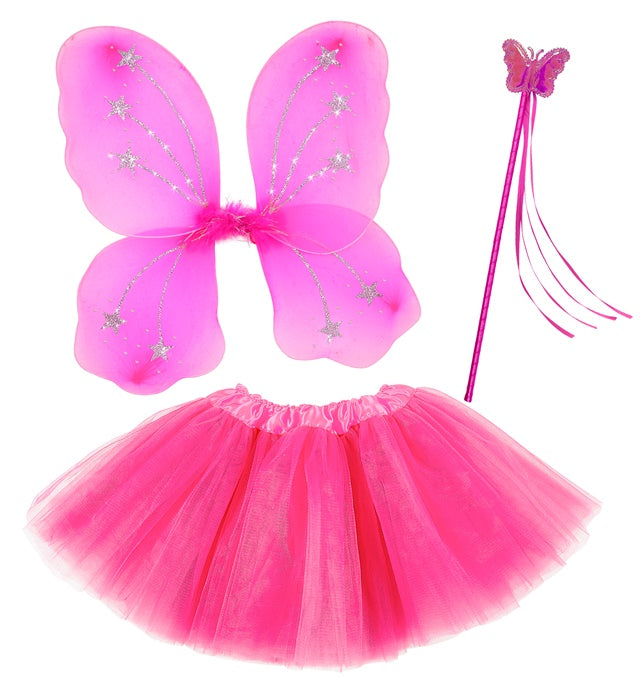 MAGIC FAIRY pink Feenkostüm mit Tutu, Flügeln und Feenstab für Kinder