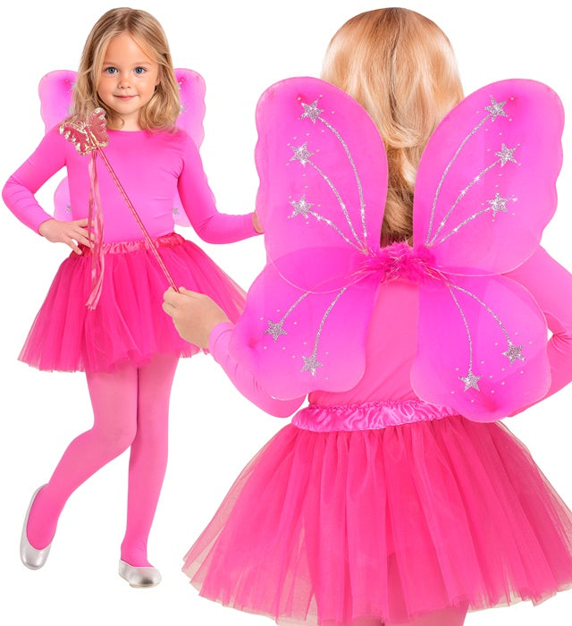 MAGIC FAIRY pink Feenkostüm mit Tutu, Flügeln und Feenstab für Kinder