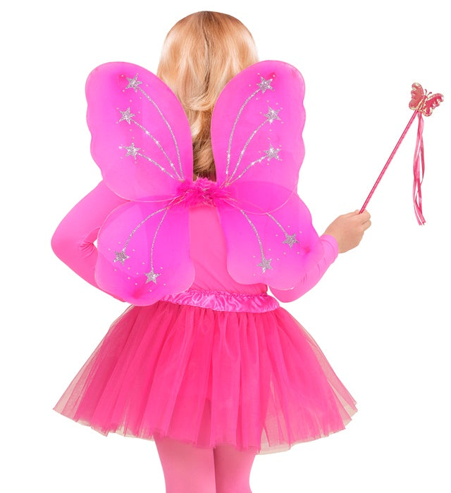 MAGIC FAIRY pink Feenkostüm mit Tutu, Flügeln und Feenstab für Kinder