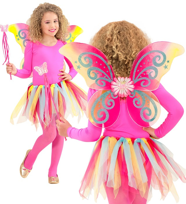 Buntes MAGIC FAIRY Feenkostüm mit Tutu, Flügeln und Feenstab