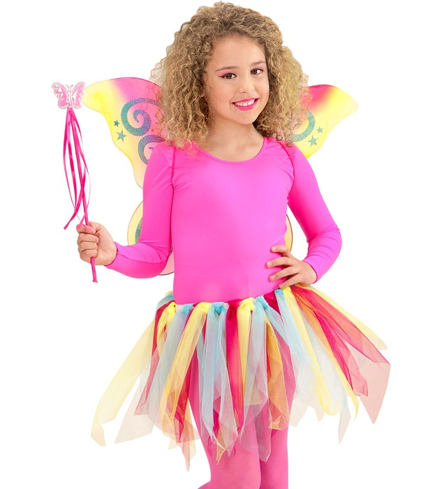 Buntes MAGIC FAIRY Feenkostüm mit Tutu, Flügeln und Feenstab