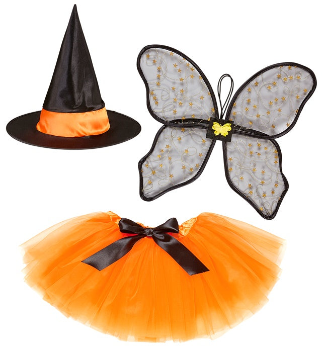 Feenhexe Kostüm mit Tutu, Flügeln und spitzem Hexenhut