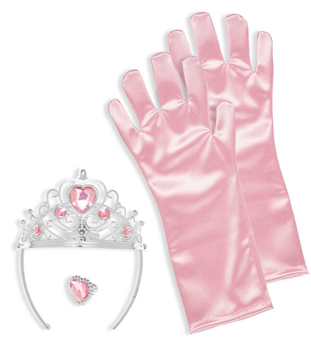 Prinzessinnen-Set Pink mit Tiara, Handschuhen und Ring für Kinder