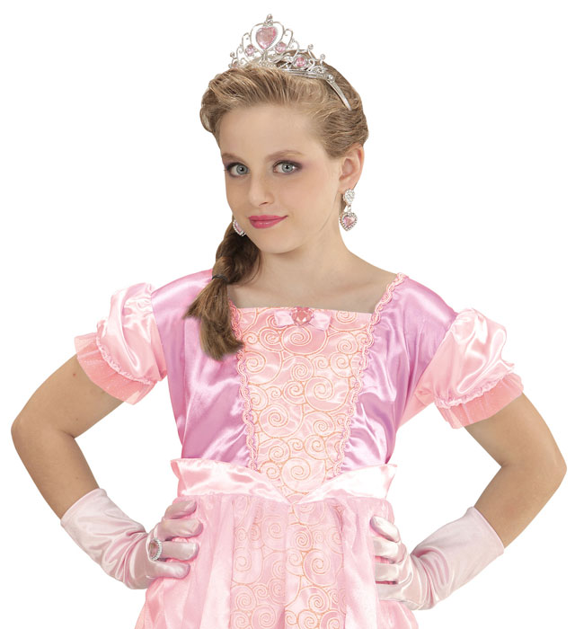 Prinzessinnen-Set Pink mit Tiara, Handschuhen und Ring für Kinder