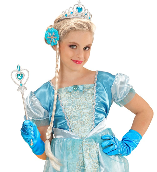 Schneeprinzessin Kinderkostüm-Set mit Tiara, Zopf, Handschuhen und Prinzessinnenstab