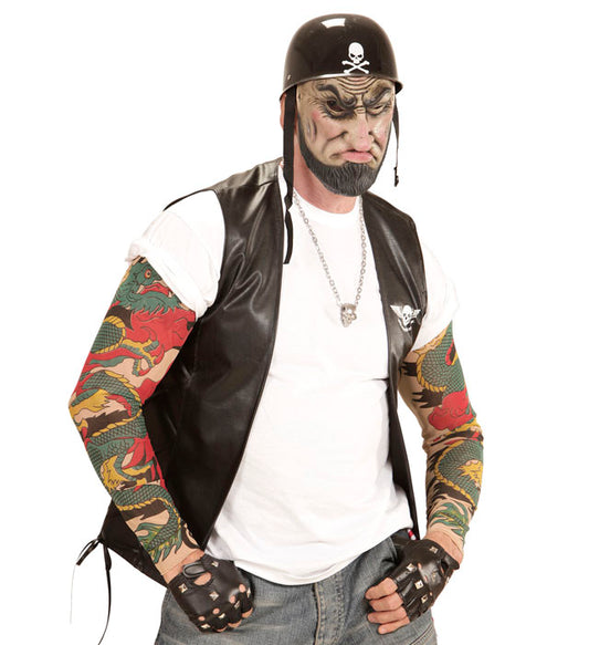 Halbmaske Outlaw Biker in Lederoptik für Fasnacht und Karneval