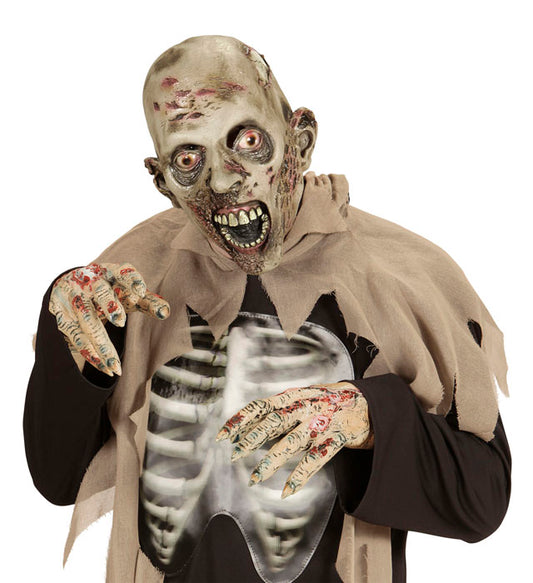 Realistische Zombie-Maske mit Lepra-Kranker Motiv für Halloween und Fasnacht