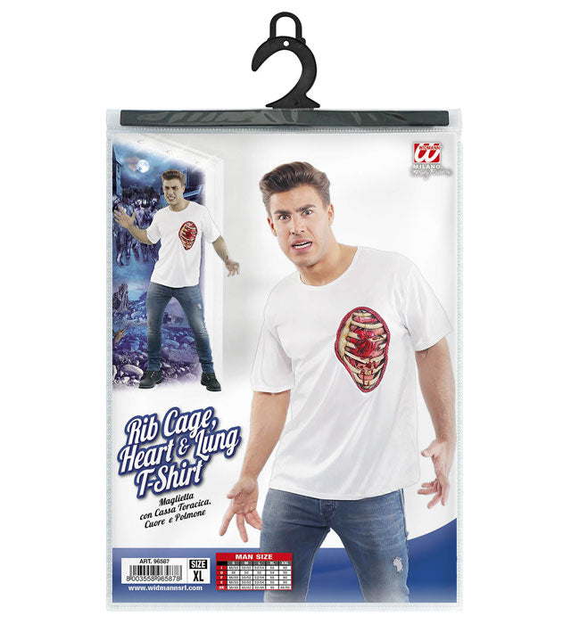 T-Shirt mit anatomischem Brustkorb, Herz und Lunge Motiv