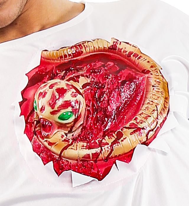 T-Shirt mit Alien Chestburster Motiv, schwarzes Shirt mit auffälliger Grafik