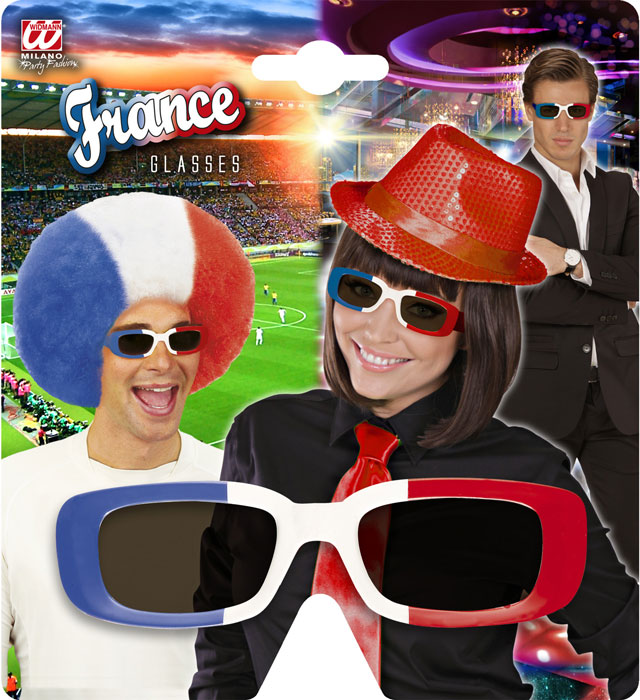 Brille mit französischer Flagge in Blau, Weiß und Rot als Fasnacht Accessoire