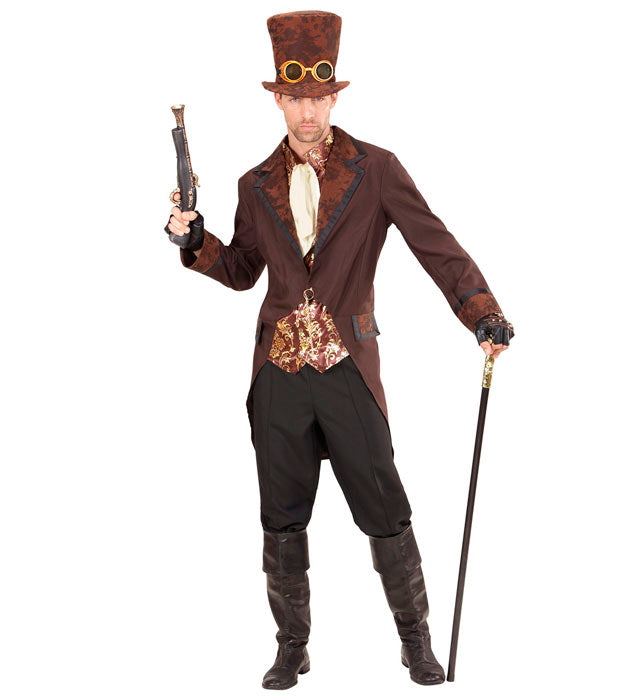 Steampunk Kostüm bestehend aus Frack, Weste, Jabot und Hut in viktorianischem Stil