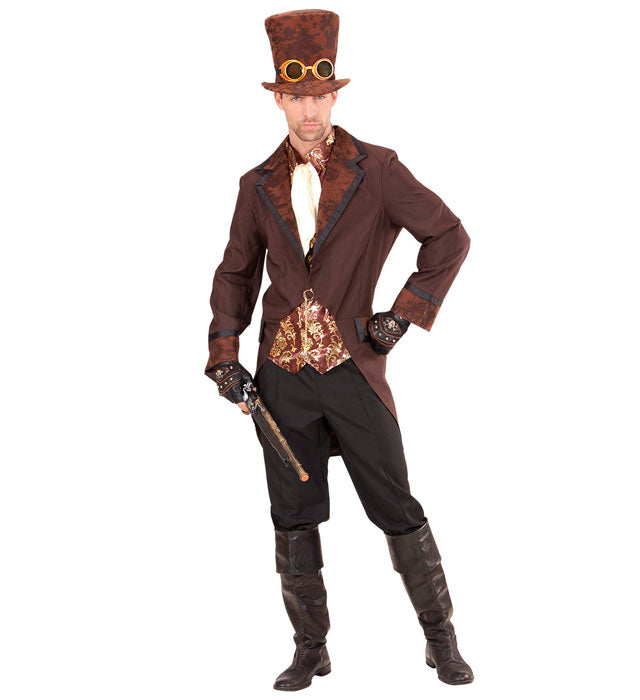 Steampunk Kostüm bestehend aus Frack, Weste, Jabot und Hut in viktorianischem Stil