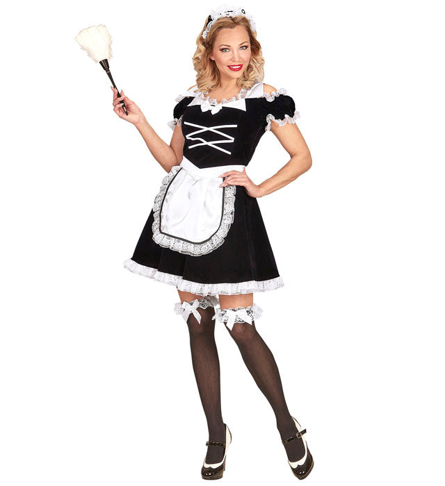 Zimmermädchen Kostüm mit Schürze und Haarreif für Fasnacht