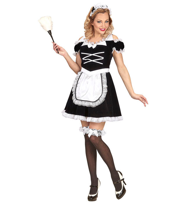 Zimmermädchen Kostüm mit Schürze und Haarreif für Fasnacht