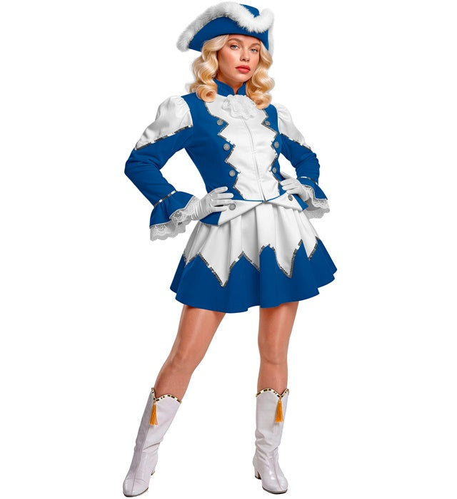 Funkenmariechen Kostüm mit Jacke, Rock, Hut und Stiefelüberziehern für Fasnacht