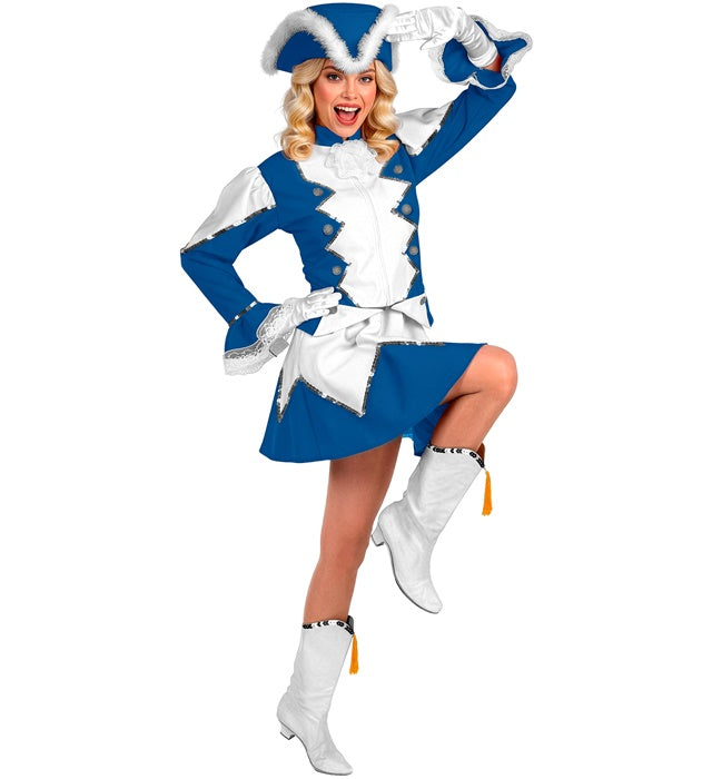 Funkenmariechen Kostüm mit Jacke, Rock, Hut und Stiefelüberziehern für Fasnacht