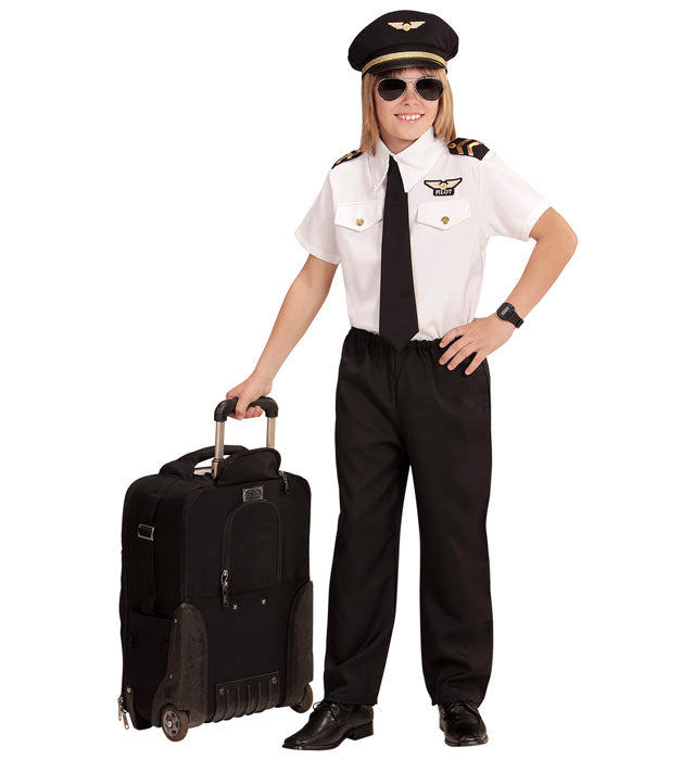 Pilot Kostüm Set mit Hemd, Krawatte, Hose und Mütze für Fasnacht