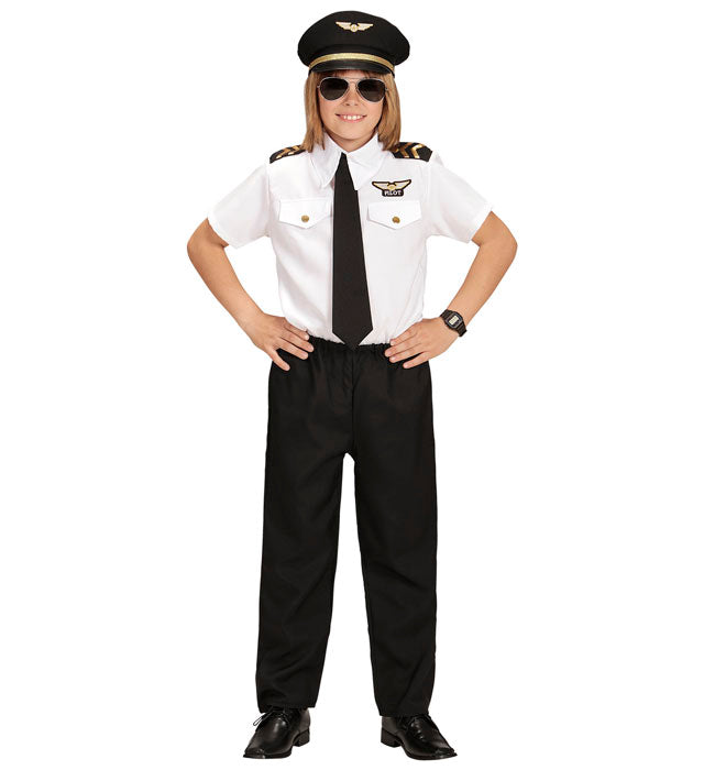 Pilot Kostüm Set mit Hemd, Krawatte, Hose und Mütze für Fasnacht