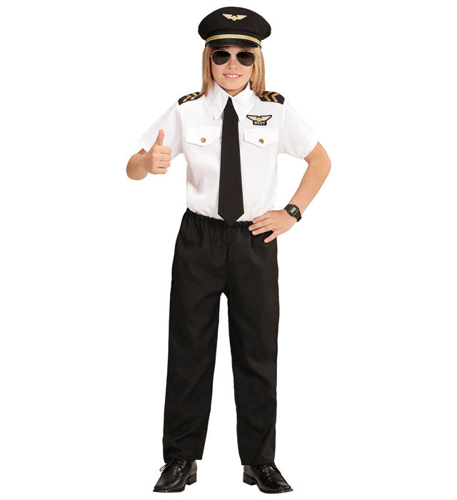 Pilot Kostüm Set mit Hemd, Krawatte, Hose und Mütze für Fasnacht