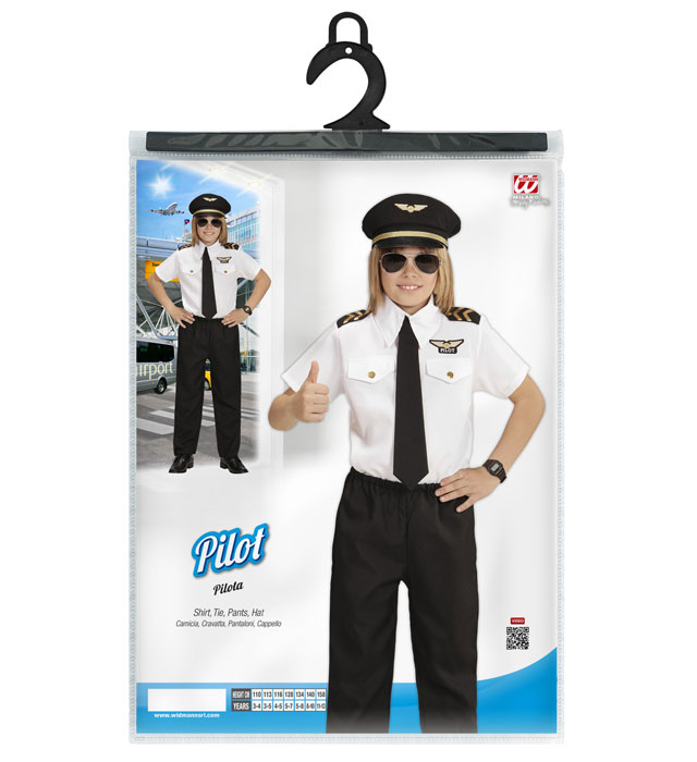Pilot Kostüm Set mit Hemd, Krawatte, Hose und Mütze für Fasnacht