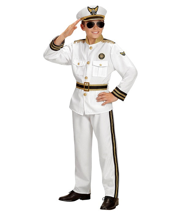 Marinekaptän Kostüm mit Jackett, Hose, Gürtel und Mütze für Fasnacht und Karneval