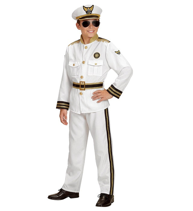 Marinekaptän Kostüm mit Jackett, Hose, Gürtel und Mütze für Fasnacht und Karneval