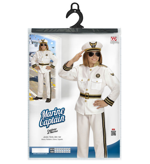 Marinekaptän Kostüm mit Jackett, Hose, Gürtel und Mütze für Fasnacht und Karneval
