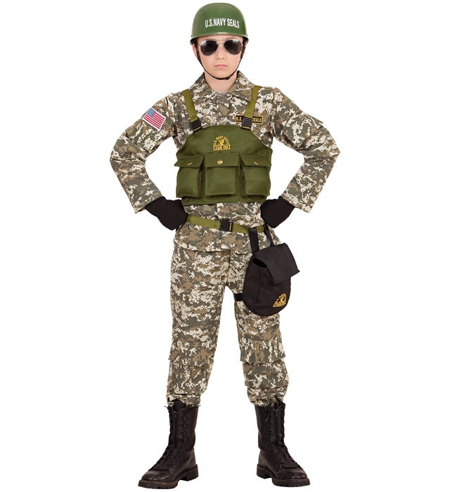 Navy SEAL Kostüm-Set bestehend aus Oberteil, Weste, Hose, Gürtel, Tasche und Helm