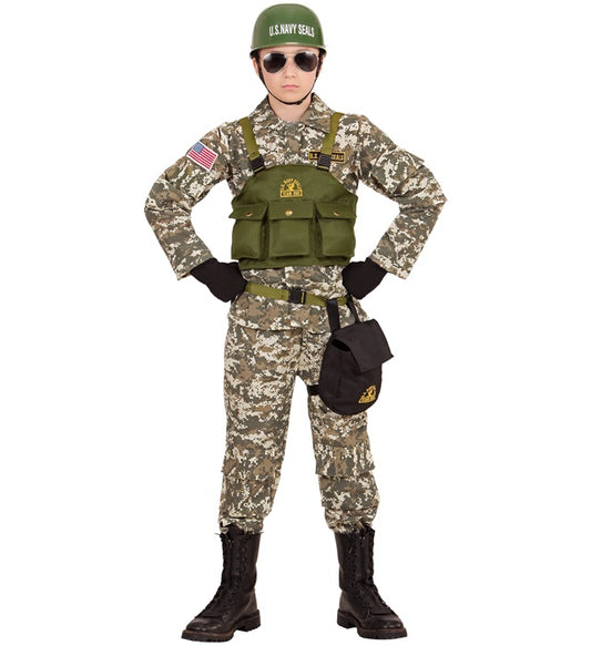 Navy SEAL Kostüm-Set bestehend aus Oberteil, Weste, Hose, Gürtel, Tasche und Helm
