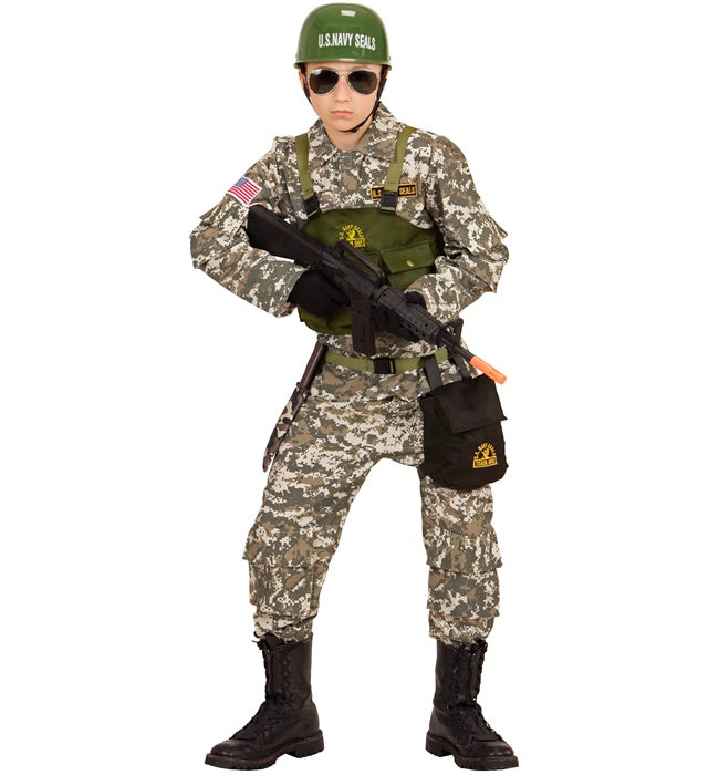 Navy SEAL Kostüm-Set bestehend aus Oberteil, Weste, Hose, Gürtel, Tasche und Helm