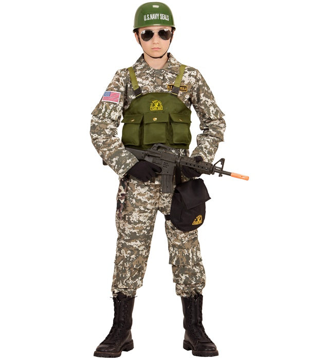 Navy SEAL Kostüm-Set bestehend aus Oberteil, Weste, Hose, Gürtel, Tasche und Helm