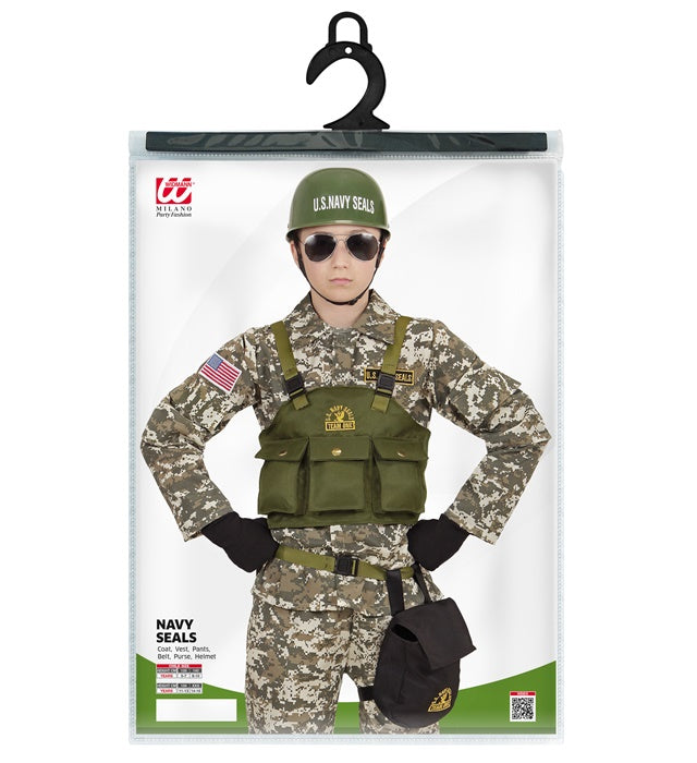 Navy SEAL Kostüm-Set bestehend aus Oberteil, Weste, Hose, Gürtel, Tasche und Helm